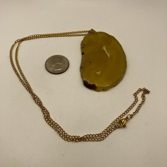 Agate Raw Edge Yellow Gemstone + 24 inch Golden Stainless Steel Curb Chain - Picture 8 of 10